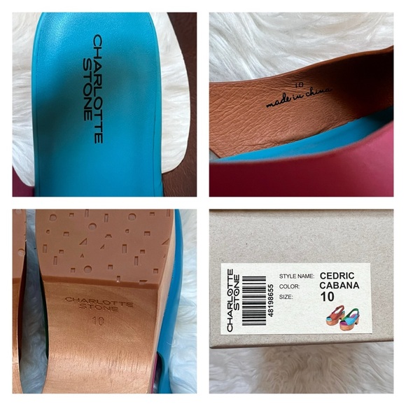 New! CHARLOTTE STONE Cedric Colorblock Platform Sandals Clogs in Cabana - Picture 15 of 16